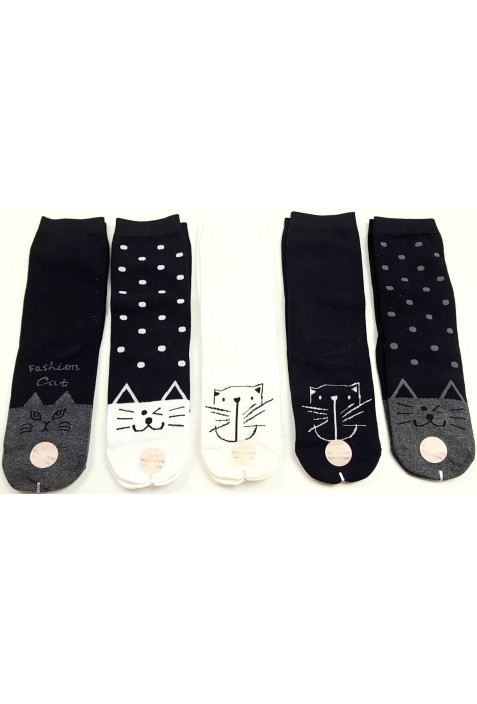 5 pár fekete-fehér cicás zokni (35-38)